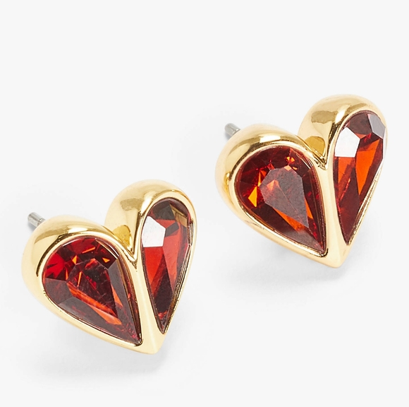 kate spade Jewelry - Kate Spade Ruby Heart Gold Tone Studs Earrings